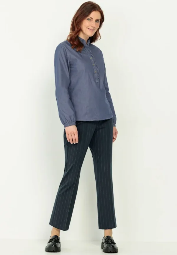 Pantalon Sept-huitième Taille Moyenne Elastique Deux Poches Zippées Droit Rayé – Image 7