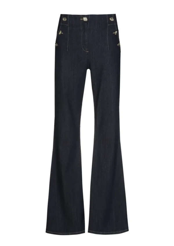 Pantalon Jean Long Taille Moyenne Boutons Motifs Bootcut Deux Poches – Image 2