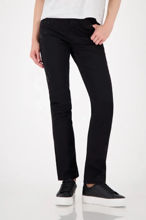 Pantalon Jean Long Taille Moyenne Cinq Poches Brodé Strass – Image 6