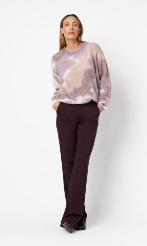 Pantalon Long Taille Moyenne Élastique Deux Poches Françaises Wideleg Jersey Uni