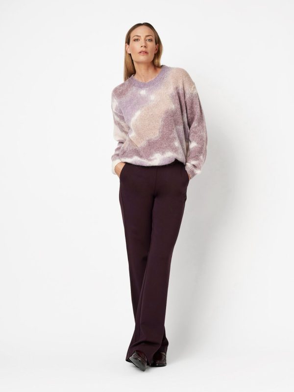 Pantalon Long Taille Moyenne Élastique Deux Poches Françaises Wideleg Jersey Uni