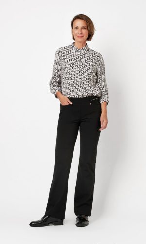 Pantalon Long Taille Moyenne Élastique Deux Poches Françaises Flaired Uni Alice Relaxed