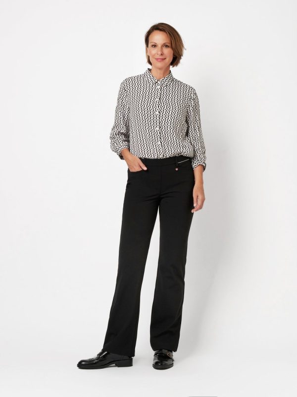 Pantalon Long Taille Moyenne Élastique Deux Poches Françaises Flaired Uni Alice Relaxed