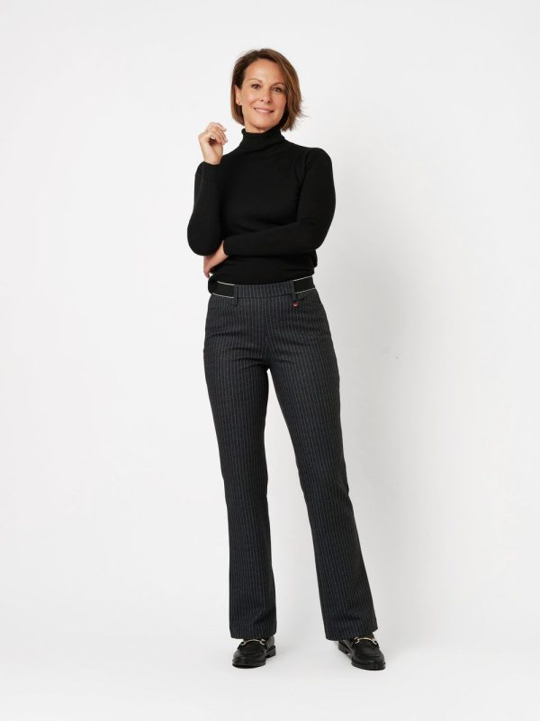 Pantalon Long Taille Moyenne Élastique Deux Poches Françaises Jersey Flaired Rayé Alice Relaxed