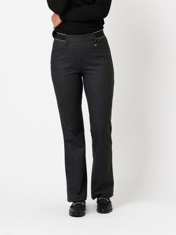 Pantalon Long Taille Moyenne Élastique Deux Poches Françaises Jersey Flaired Rayé Alice Relaxed – Image 2
