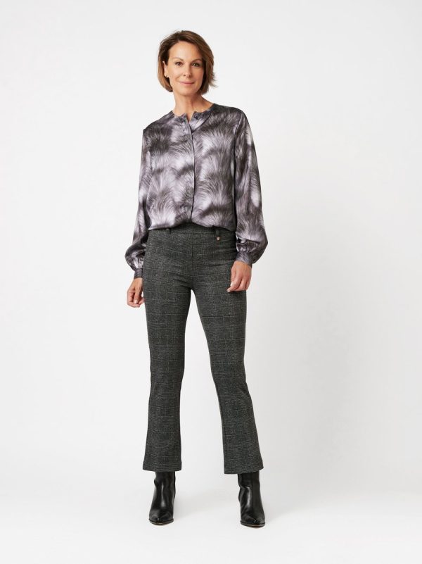 Pantalon Long Taille Moyenne Élastique Quatre Poches Flaired Prince De Galles Flaired Alice Relaxed