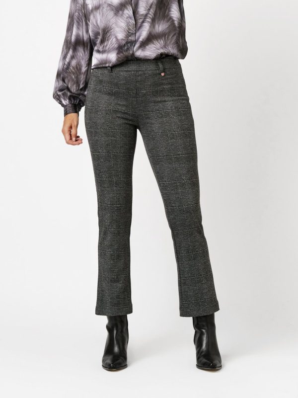 Pantalon Long Taille Moyenne Élastique Quatre Poches Flaired Prince De Galles Flaired Alice Relaxed – Image 2