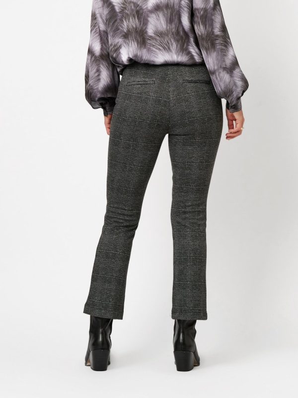 Pantalon Long Taille Moyenne Élastique Quatre Poches Flaired Prince De Galles Flaired Alice Relaxed – Image 3