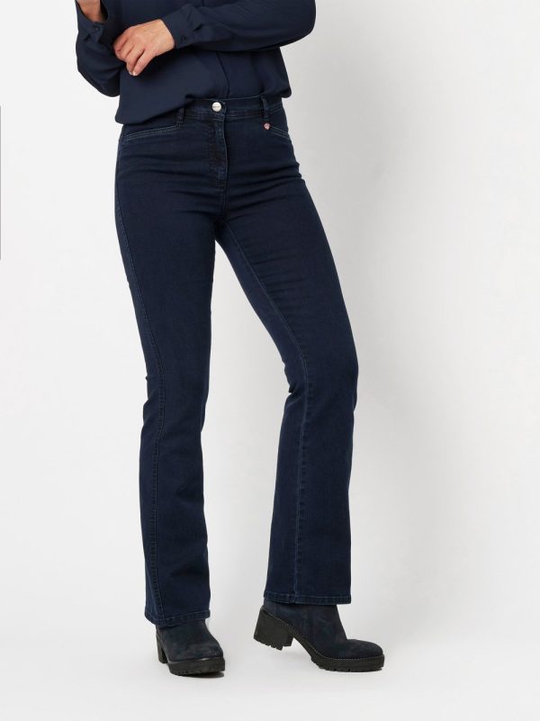 Pantalon Jean Long Taille Moyenne Élastique Quatre Poches Bootcut Uni Relaxed – Image 2