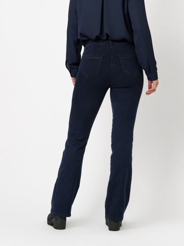 Pantalon Jean Long Taille Moyenne Élastique Quatre Poches Bootcut Uni Relaxed – Image 3