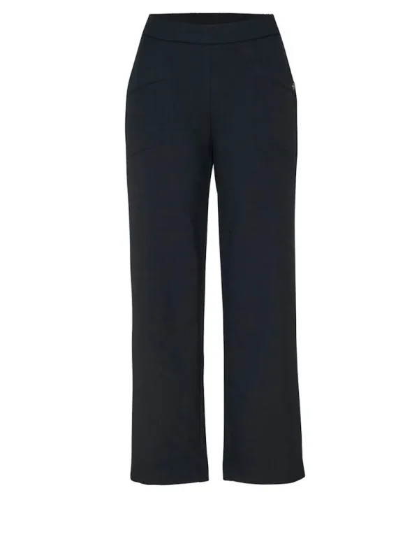 Pantalon Sept-huitième Taille Moyenne Élastique Deux Poches Uni Wideleg Gabardine – Image 5