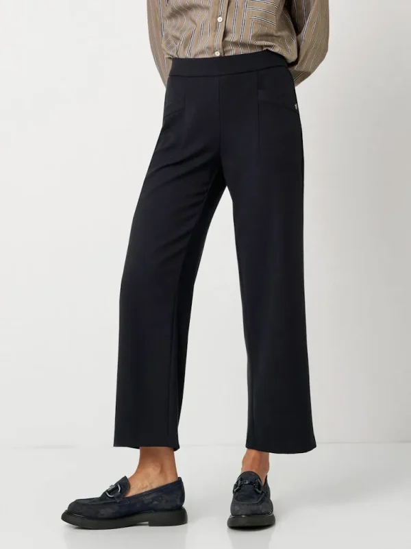 Pantalon Sept-huitième Taille Moyenne Élastique Deux Poches Uni Wideleg Gabardine – Image 2