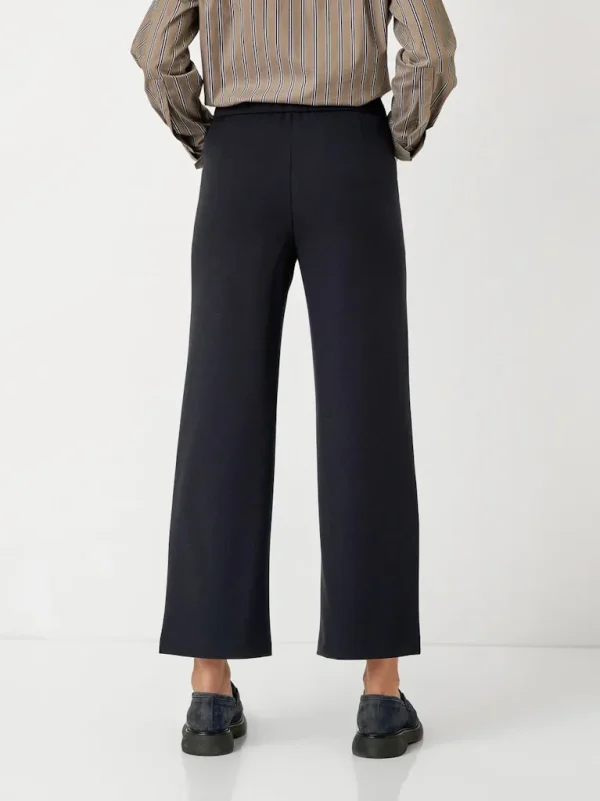Pantalon Sept-huitième Taille Moyenne Élastique Deux Poches Uni Wideleg Gabardine – Image 3