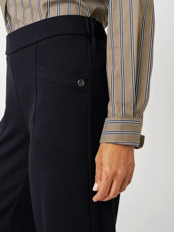 Pantalon Sept-huitième Taille Moyenne Élastique Deux Poches Uni Wideleg Gabardine – Image 4
