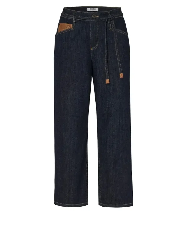 Pantalon Jean Sept-huitième Taille Moyenne Cordons Cinq Poches Wideleg – Image 5