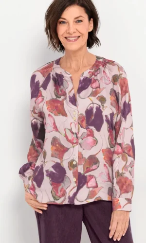 Chemise Col Mao Manches Longues Imprimé Floral All Over