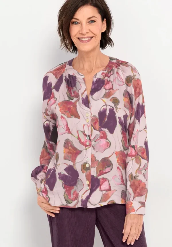 Chemise Col Mao Manches Longues Imprimé Floral All Over