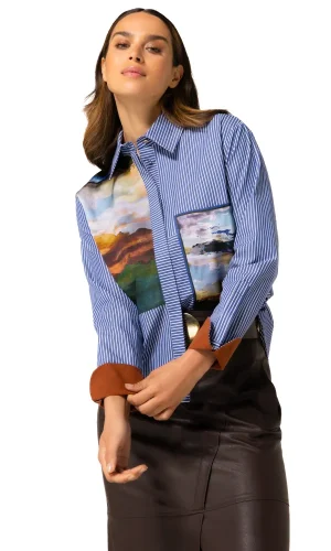 Chemise Manches Longues Rayée Motif Placé Tableaux
