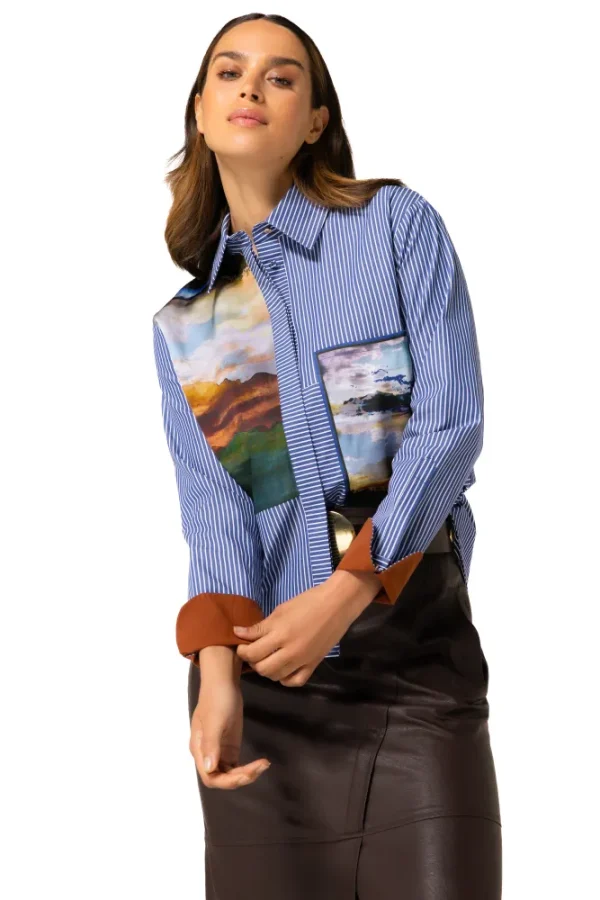 Chemise Manches Longues Rayée Motif Placé Tableaux