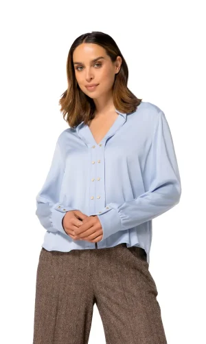 Blouse Col V Manches Longues Boutons Métal Unie