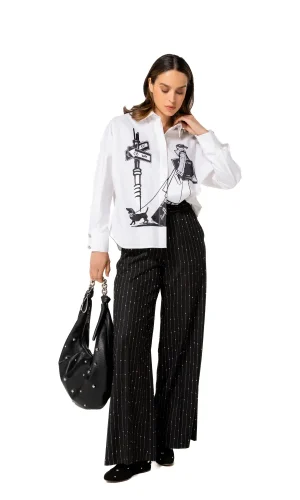 Chemise Manches Longues Brodée Oversized Motif Placé New York