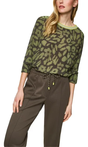 Blouse Col Rond Manches Longues Imprimée Léopard Fluide