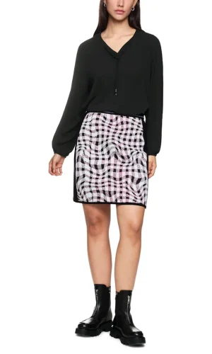 Blouse Col V Cordons Manches Longues Unie Fluide