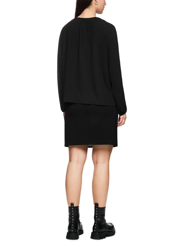 Blouse Col V Cordons Manches Longues Unie Fluide – Image 2