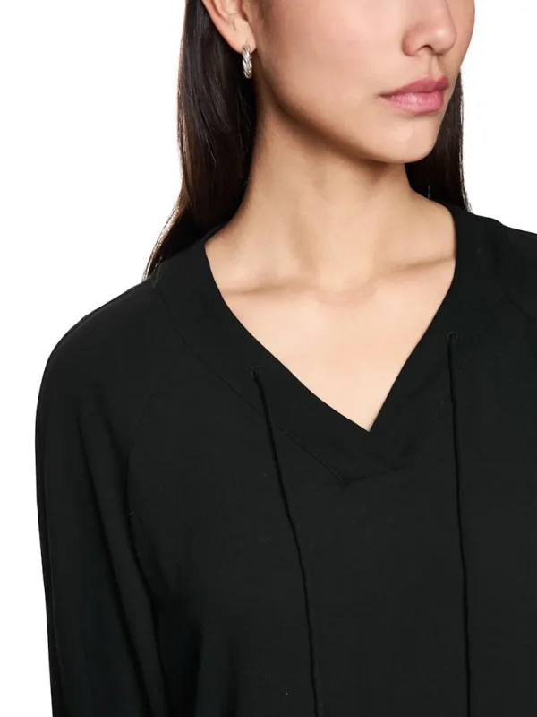 Blouse Col V Cordons Manches Longues Unie Fluide – Image 3