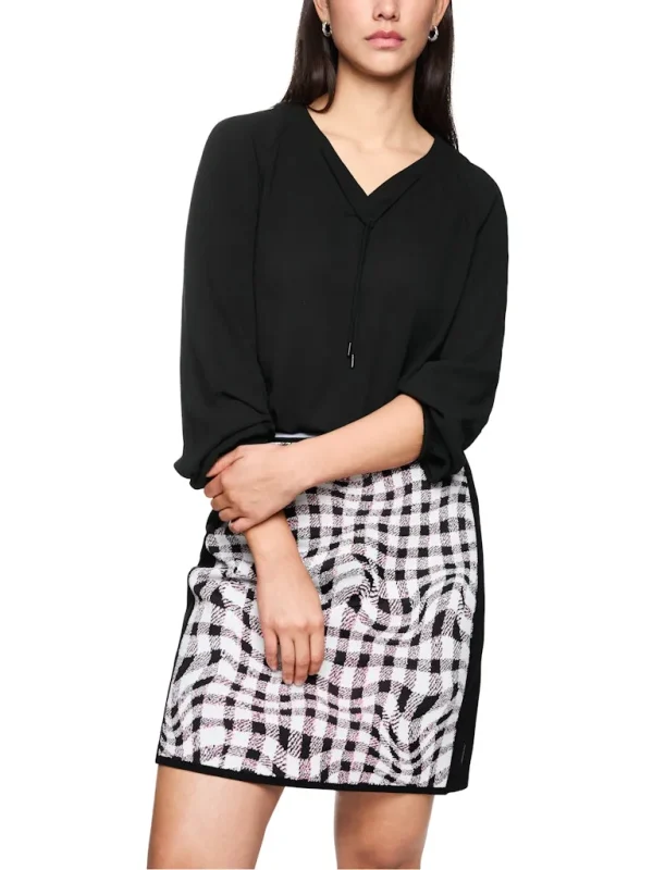 Blouse Col V Cordons Manches Longues Unie Fluide – Image 4