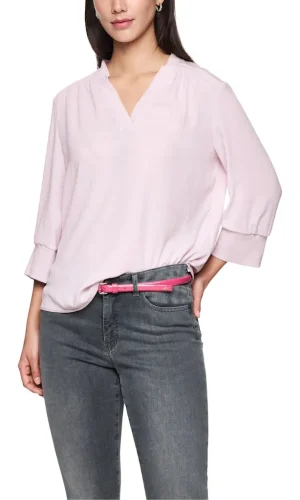Blouse Col V Manches Trois-quarts Bimatière Unie