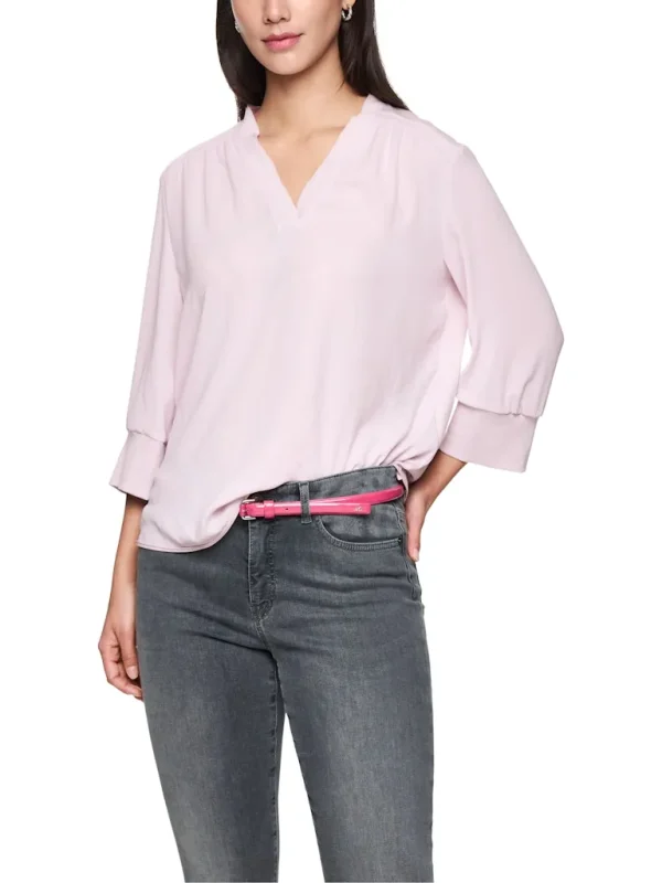 Blouse Col V Manches Trois-quarts Bimatière Unie