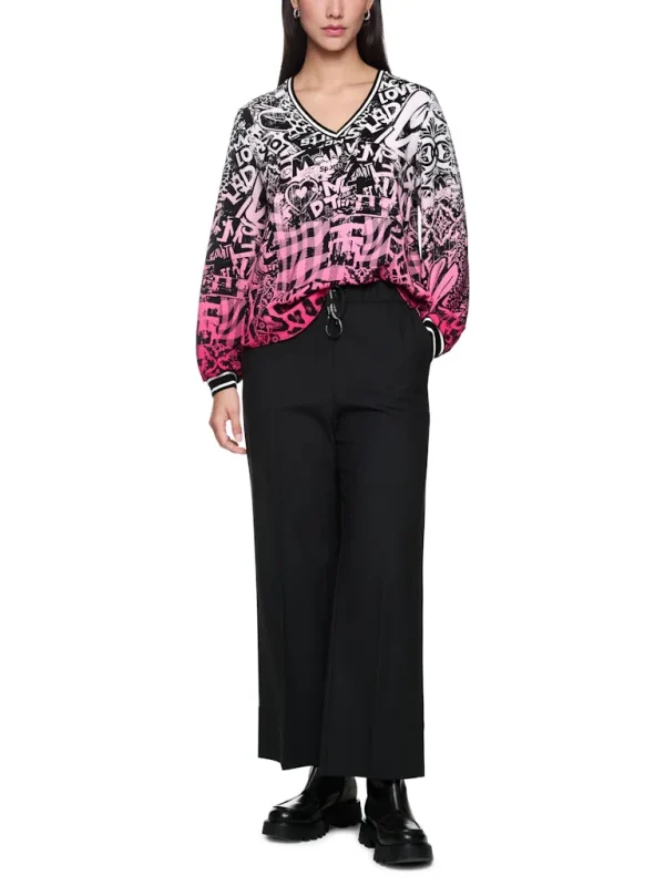 Blouse Col V Manches Longues Imprimé All Over Street Art Fluide