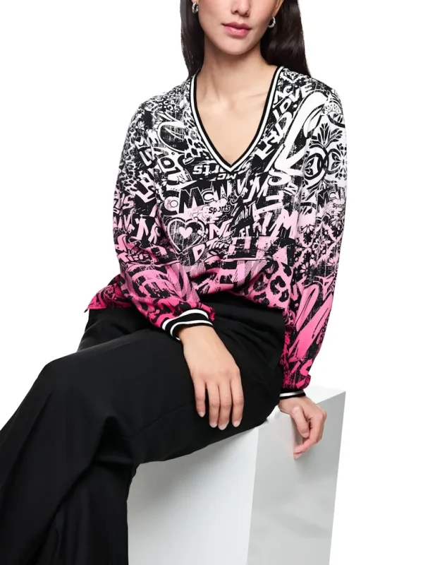 Blouse Col V Manches Longues Imprimé All Over Street Art Fluide – Image 6