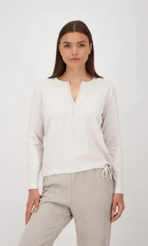Blouse Col V Manches Longues Cordon Bas Strass Unie