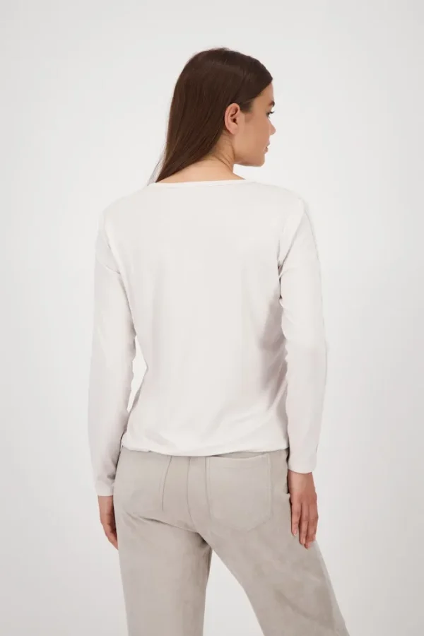 Blouse Col V Manches Longues Cordon Bas Strass Unie – Image 3