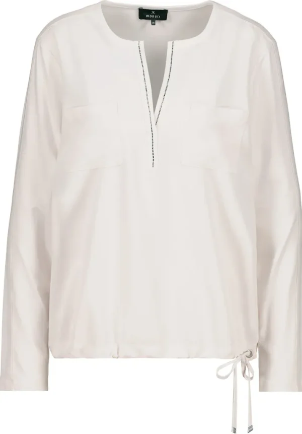 Blouse Col V Manches Longues Cordon Bas Strass Unie – Image 6