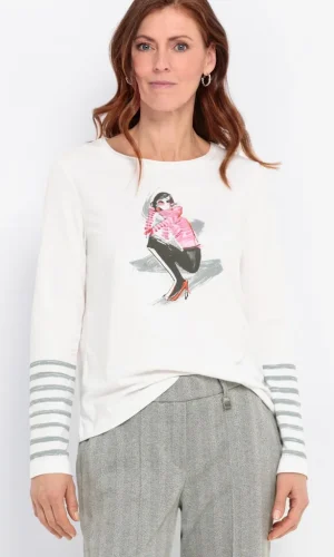 Tee Shirt Col Rond Manches Longues Motif Placé Fashionista