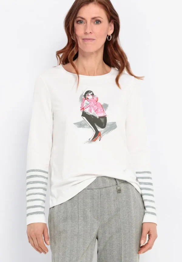 Tee Shirt Col Rond Manches Longues Motif Placé Fashionista