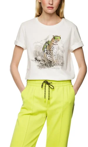 Tee Shirt Col Rond Manches Courtes Motif Placé Léopard