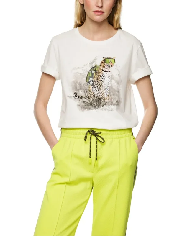 Tee Shirt Col Rond Manches Courtes Motif Placé Léopard