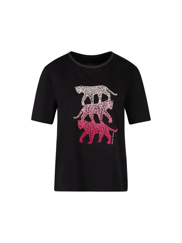 Tee Shirt Col Rond Manches Courtes Motif Placé Léopard – Image 6
