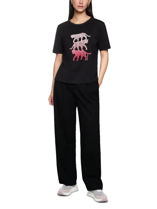 Tee Shirt Col Rond Manches Courtes Motif Placé Léopard – Image 2