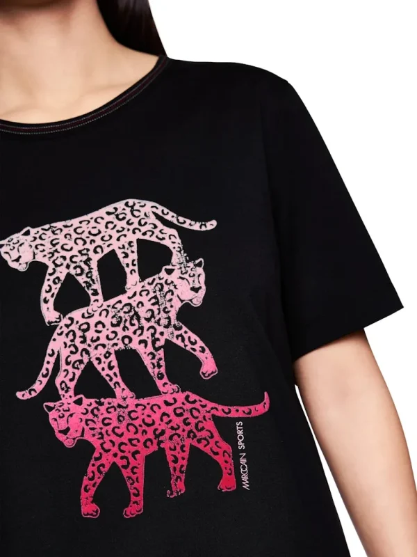 Tee Shirt Col Rond Manches Courtes Motif Placé Léopard – Image 4