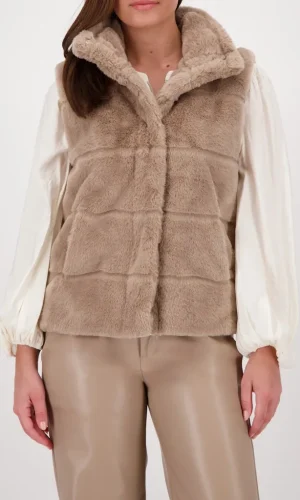 Veste Sans Manche Col Montant Fermeture Pressions Fausse Fourrure