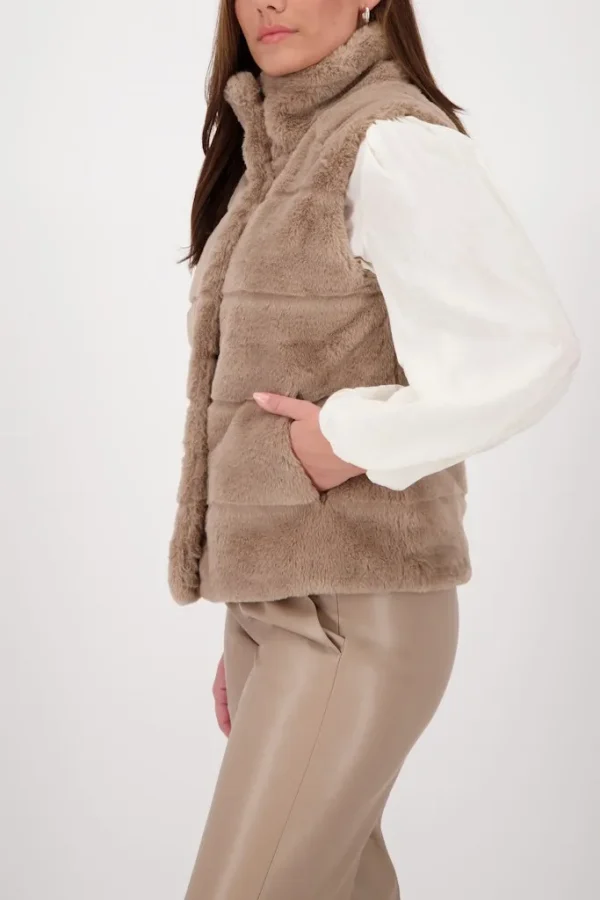 Veste Sans Manche Col Montant Fermeture Pressions Fausse Fourrure – Image 2