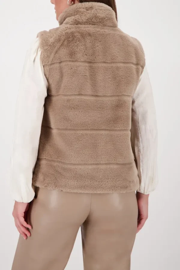 Veste Sans Manche Col Montant Fermeture Pressions Fausse Fourrure – Image 3