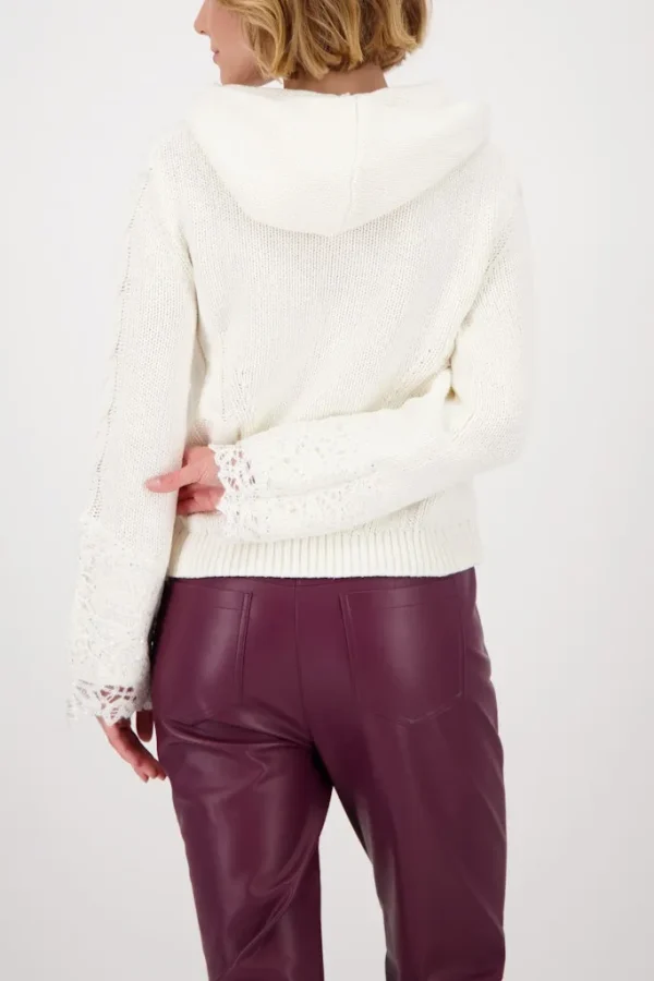 Pull Col Rond À Capuche Manches Longues Torsades Dentelle Et Strass – Image 3