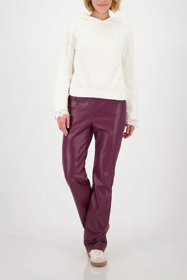 Pull Col Rond À Capuche Manches Longues Torsades Dentelle Et Strass – Image 5
