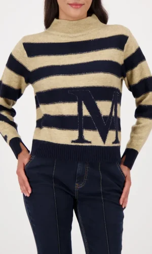 Pull Col Cheminée Manches Longues Rayé Motif Placé Strass